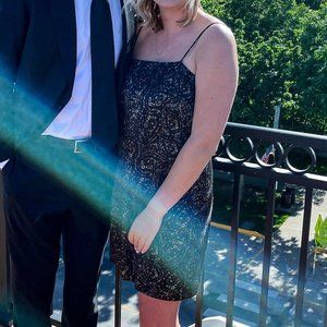 Gianni Bini Black and Floral Satin Slip Dress Square Neck Size 6‎